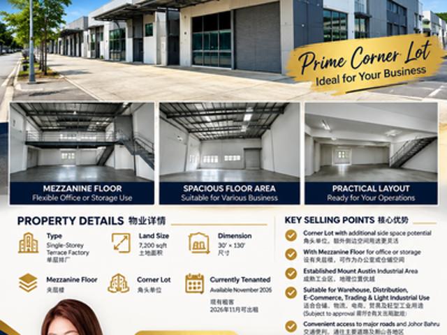 Warehouse for rent in Tebrau, Johor Bahru