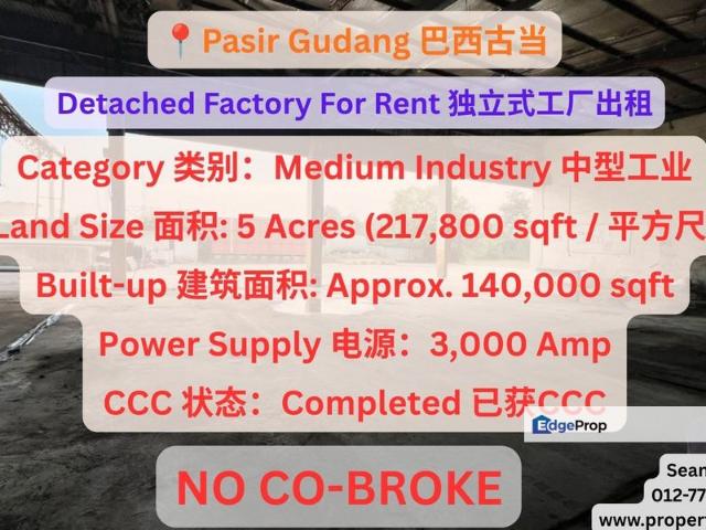 Warehouse for rent in Pasir Gudang, Johor