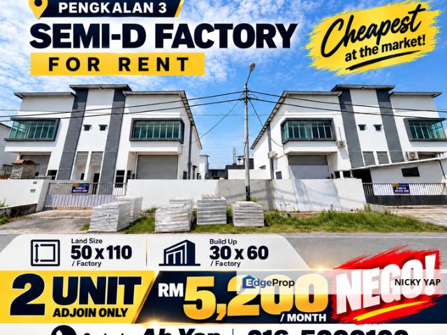 Warehouse for rent in Taman Pengkalan Jaya, Majlis Bandaraya Ipoh