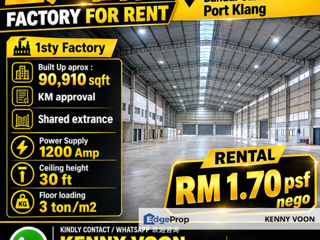 Warehouse for rent in Kawasan Perindustrian Bandar Sultan Suleiman, Bandaraya Klang