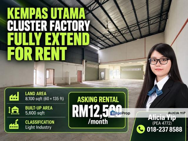 Warehouse for rent in Taman Kempas Utama, Johor Bahru