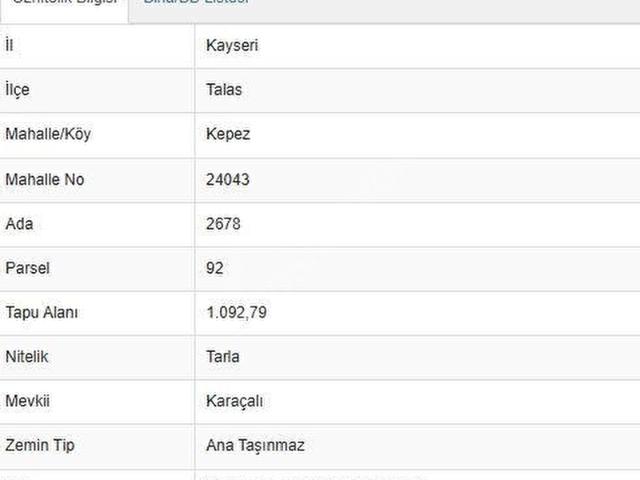 Talas, Kayseri içerisinde satılık Arsa