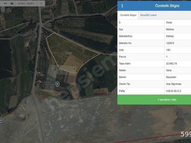 Taşlıçiftlik Köyü, Tokat Merkez içerisinde satılık Arsa