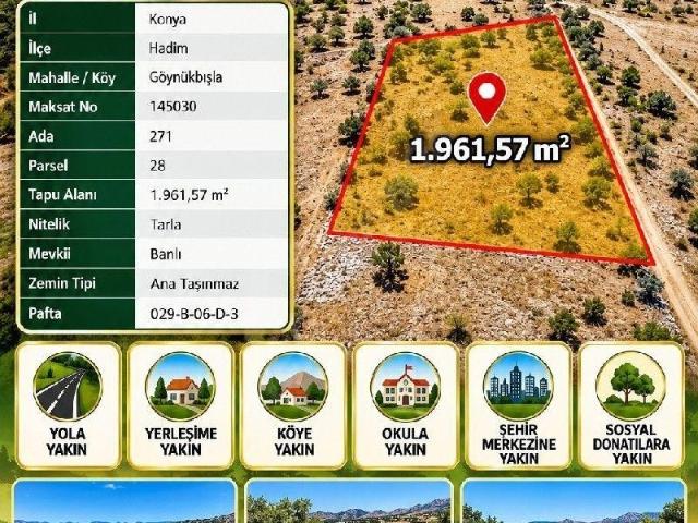 Göynükkışla, Hadim içerisinde satılık Arsa