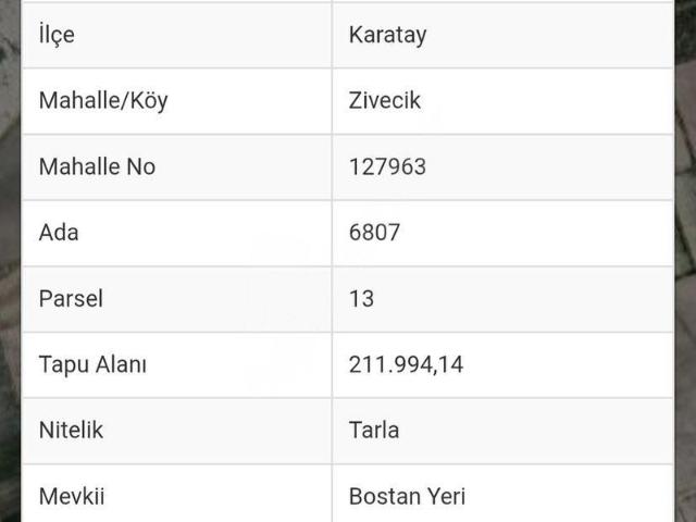 Ortakonak Mahallesi, Karatay içerisinde satılık Arsa