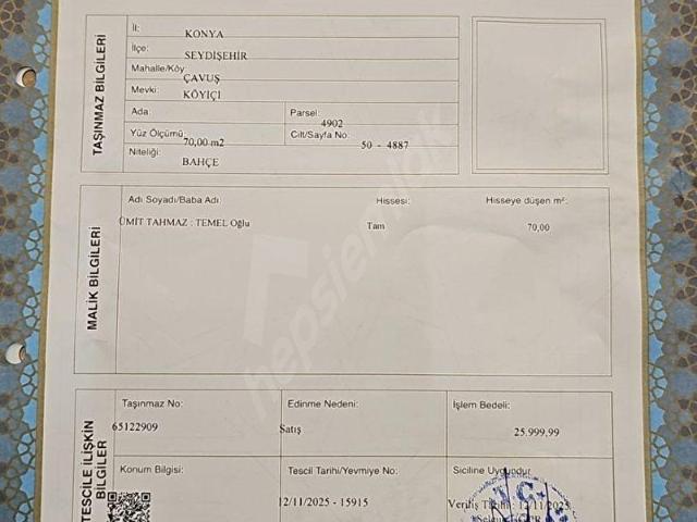 Çavuş, Seydişehir içerisinde satılık Arsa