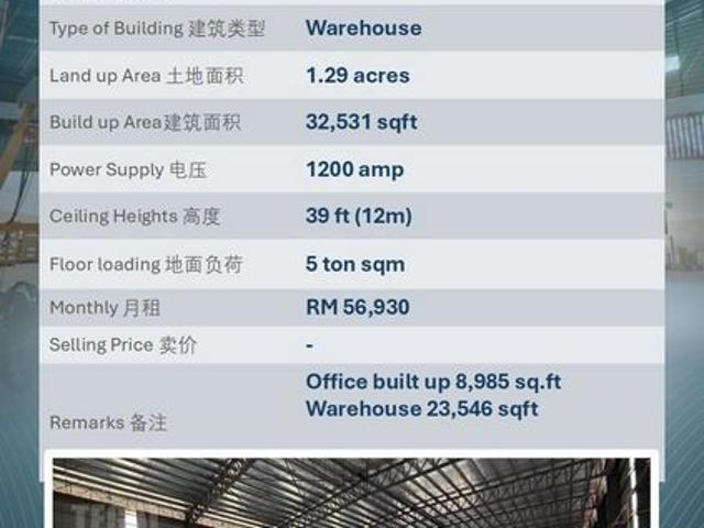 Warehouse for rent in Selayang, Selangor