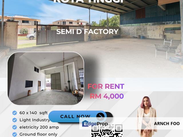 Warehouse for rent in Kota Tinggi, Johor