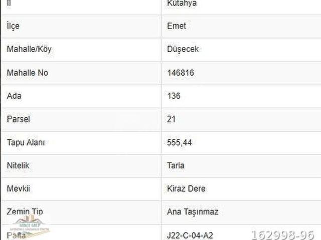 Emet, Kütahya içerisinde satılık Arsa