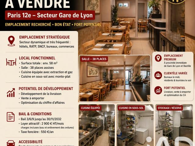 Local Commercial vente à Paris, Île-de-France