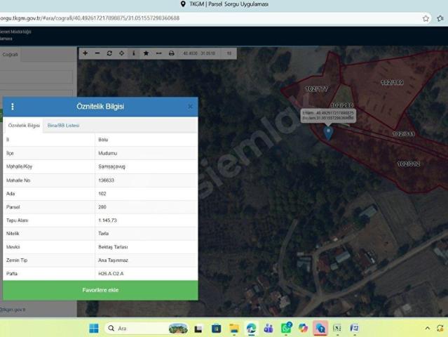 Dedeler, Mudurnu içerisinde satılık Arsa