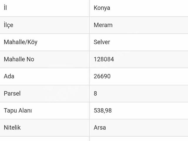 Meram, Konya içerisinde satılık Arsa