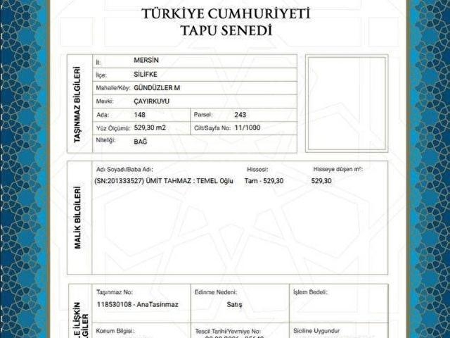 Gündüzler, Silifke içerisinde satılık Arsa