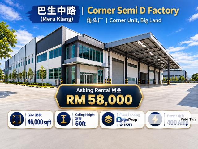 Warehouse for rent in Taman Meru Sejahtera, Bandaraya Klang
