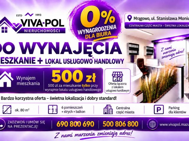 Mieszkanie do wynajęcia w Mrągowo, Warmińsko-mazurskie