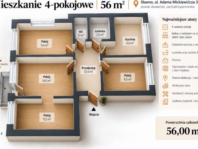 Mieszkanie na sprzedaż w Osiedle Północ, Sławno