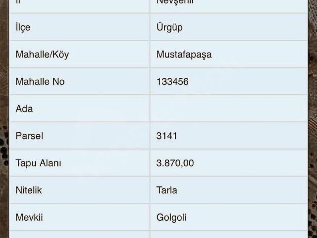 Mustafapaşa, Ürgüp içerisinde satılık Arsa