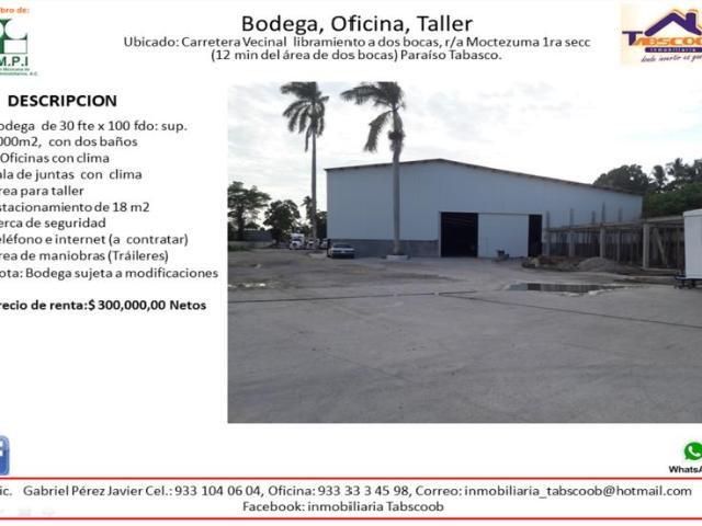 Nave Industrial en renta en Puerto de Dos Bocas, Paraíso