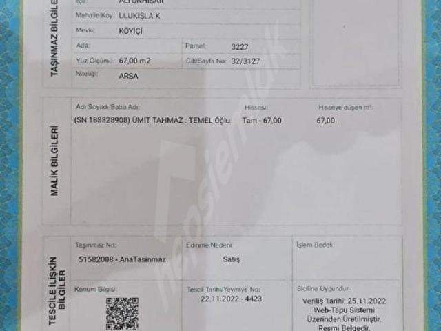 Ulukışla, Altunhisar içerisinde satılık Arsa