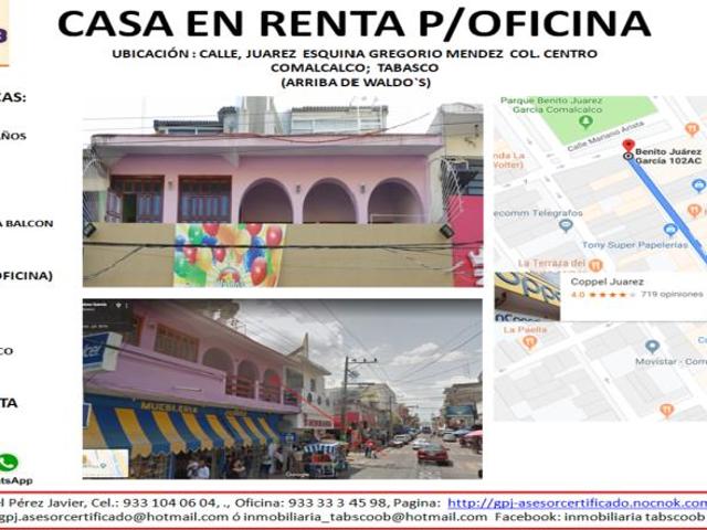 Oficina en renta en Comalcalco