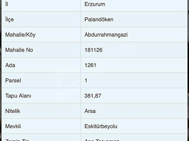 Palandöken, Erzurum içerisinde satılık Arsa