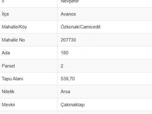 Özkonak Beldesi, Avanos içerisinde satılık Arsa