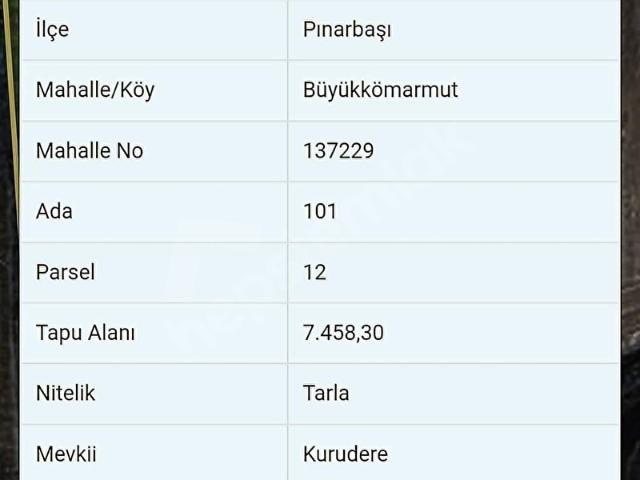 Pinarbaşi, Kayseri içerisinde satılık Arsa