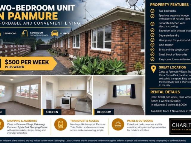 Apartment for rent in Panmure, Maungakiekie-Tāmaki