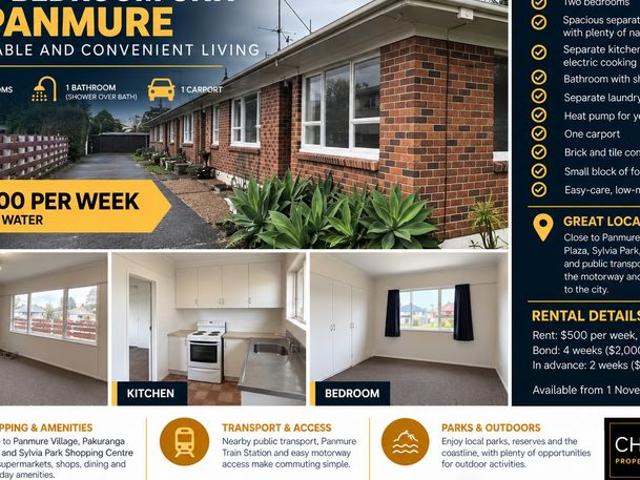 Apartment for rent in Panmure, Maungakiekie-Tāmaki