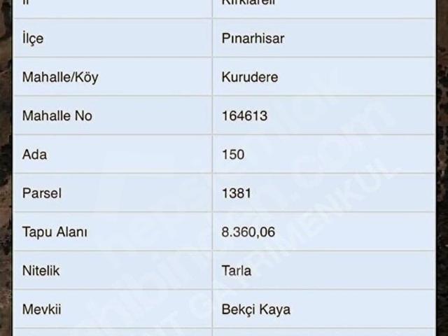 Kurudere, Pınarhisar içerisinde satılık Arsa