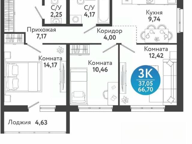 Квартира продажа в Южно-Чемской, городской округ Новосибирск