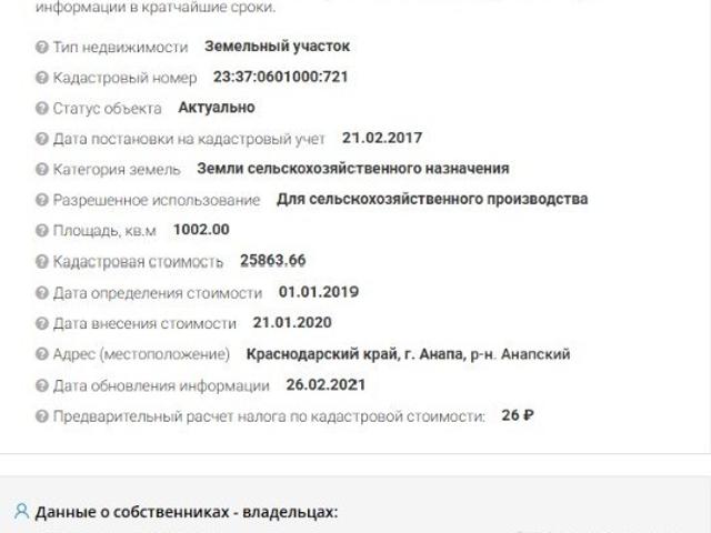 Участок продажа в Анапа, Краснодарский Край