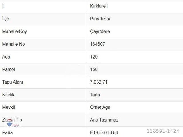 Çayırdere, Pınarhisar içerisinde satılık Arsa