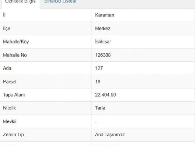 İslihisar Köyü, Karaman Merkez içerisinde satılık Arsa