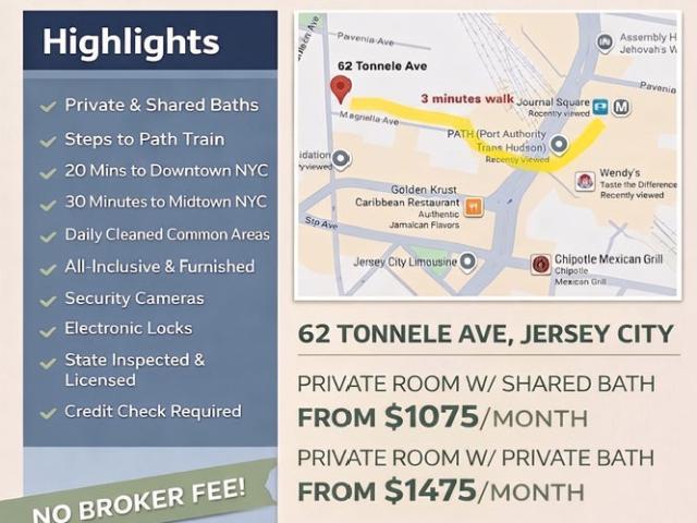 Room for rent in Hudson, New Jersey