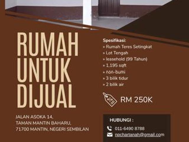 Terraced House for sale in Mantin, Negeri Sembilan