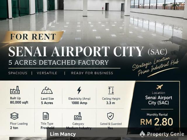 Warehouse for rent in Senai Airport City, Johor Bahru