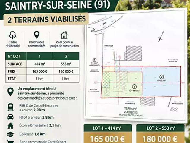 Terrain vente à Saintry-sur-Seine, Essonne