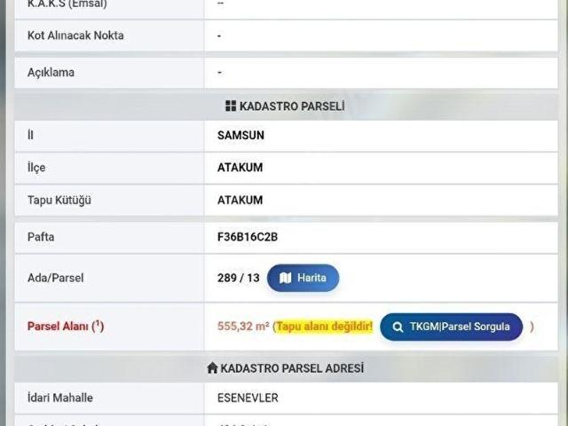 Esenevler Mahallesi, Atakum içerisinde satılık Arsa