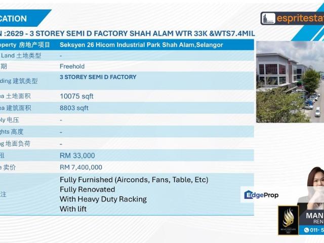 Warehouse for rent in Petaling, Alam Impian