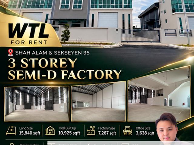 Warehouse for rent in Seksyen 35, Shah Alam