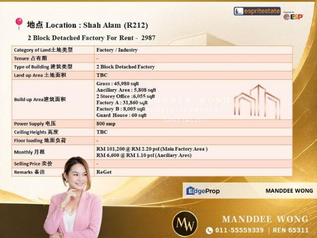 Warehouse for rent in Petaling, Alam Impian