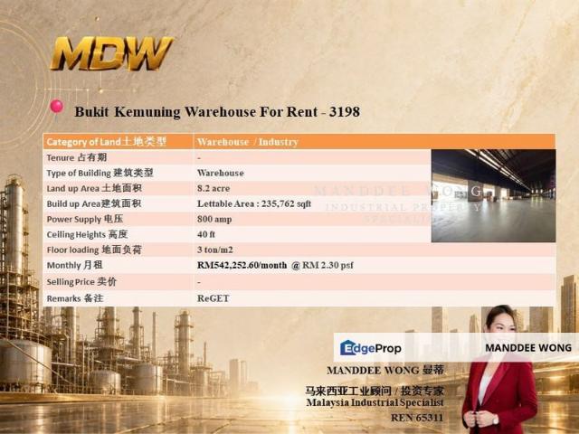 Warehouse for rent in Petaling, Alam Impian