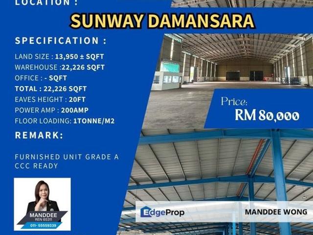 Warehouse for rent in Petaling, Damansara Damai