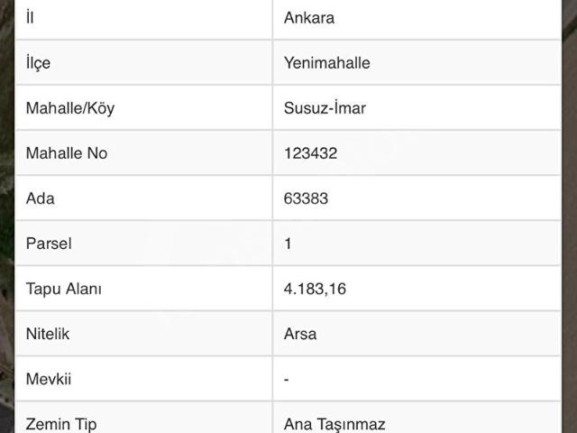 Susuz Mahallesi, Yenimahalle içerisinde satılık Arsa