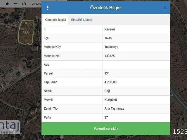 Talas, Kayseri içerisinde satılık Arsa