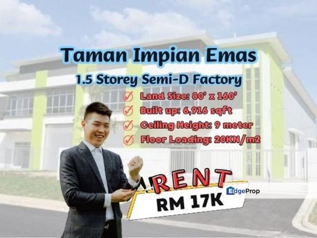 Warehouse for rent in Taman Impian Emas, Iskandar Puteri