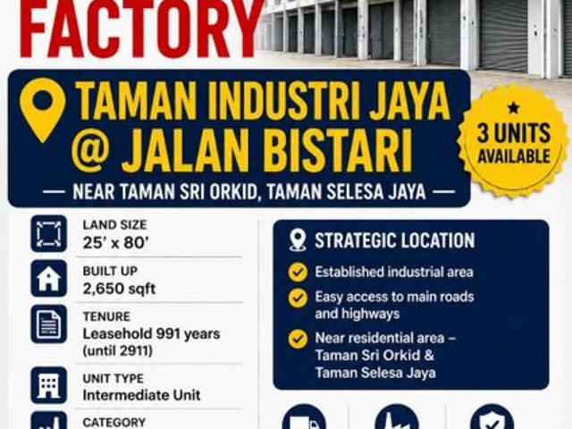 Warehouse for sale in Pulai, Bukit Ledang