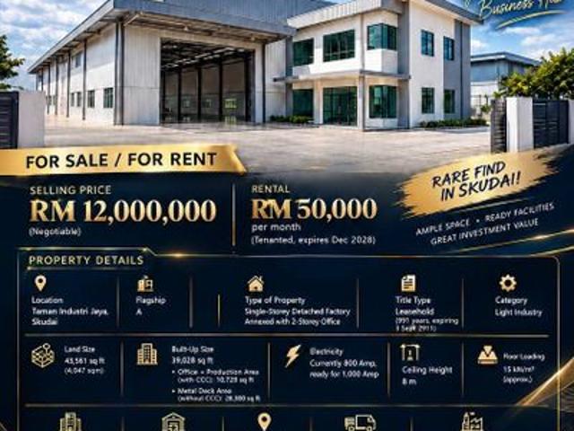 Warehouse for sale in Skudai, Iskandar Puteri