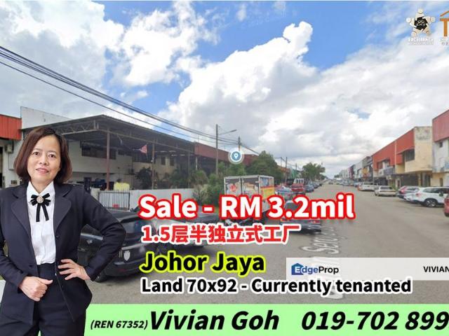 Warehouse for sale in Taman Johor Jaya, Plentong